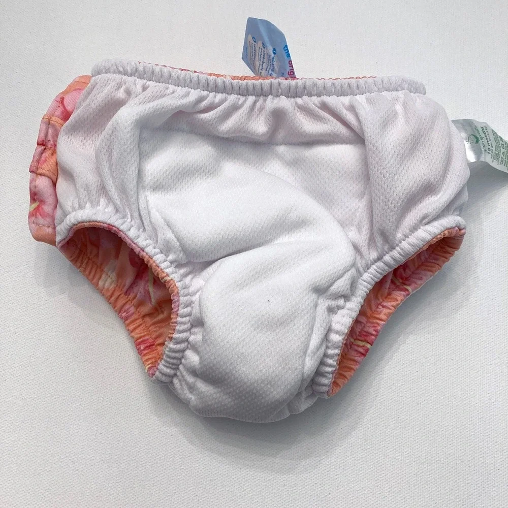 Green Sprouts Swim Diaper 18 Mo 22-25 lbs‎ Orange Pink Hibiscus Ruffle Back